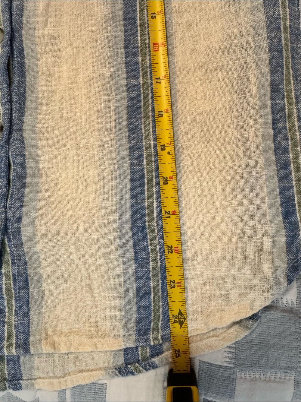 Toad&Co 100% Organic Cotton Cream and Blue Striped Short Sleeve Button-Up Top - Picture 7 of 7